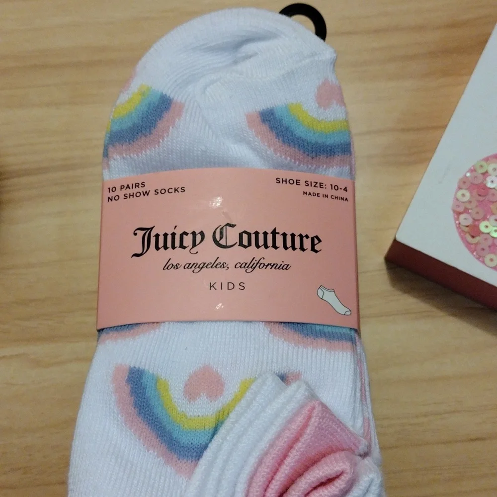 Juicy Couture Kids 🩷💜✨ 10 Pairs Multi-Pack No Show Socks Size 10-4 NWT